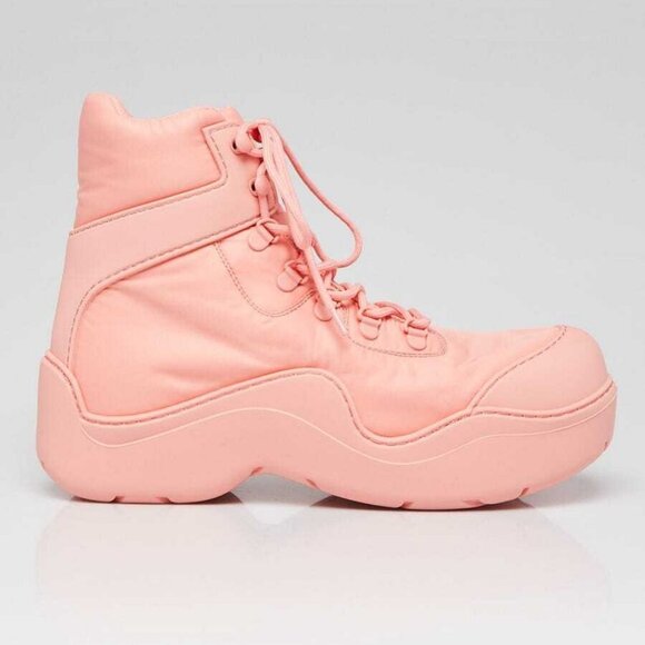 Bottega Veneta Flamingo Pink Technical Fabric/Rubber Puddle Bomber Boots Size - Picture 4 of 5